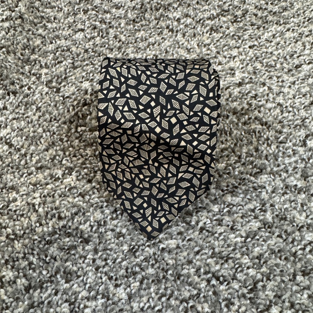 Charvet Place Vendome Vintage Silk Tie Black Tan Geometric Diamond France